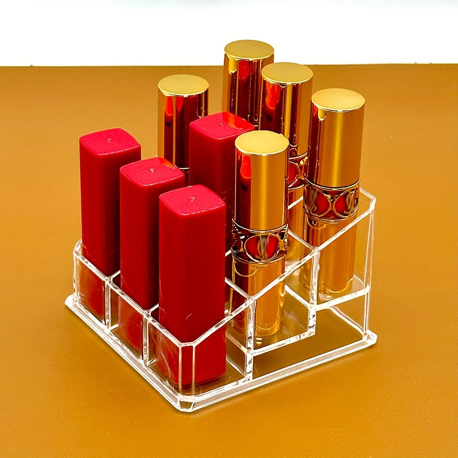 Stylish organizer for lipstick with multiple compartments made of lightweight plastic, ideal for bathroom and vanity storage.