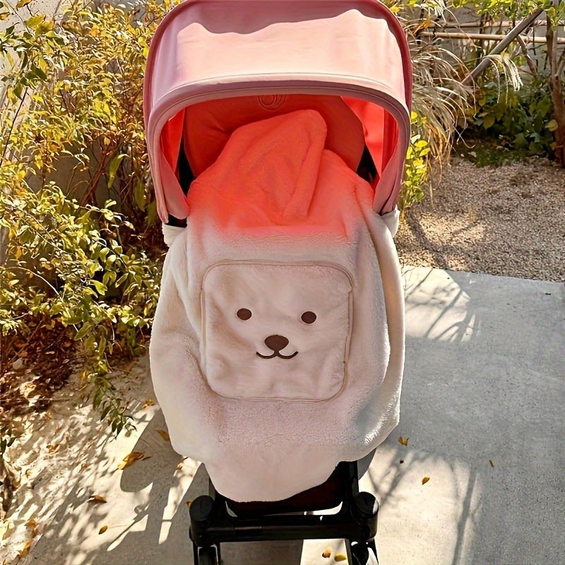 Thickened Windproof Throw Blanket with Bear Embroidery, Portable Carrier for Warmth on the Go, Ideal for Fall and Winter with Windshield Cover and Waist Stool Carrier.