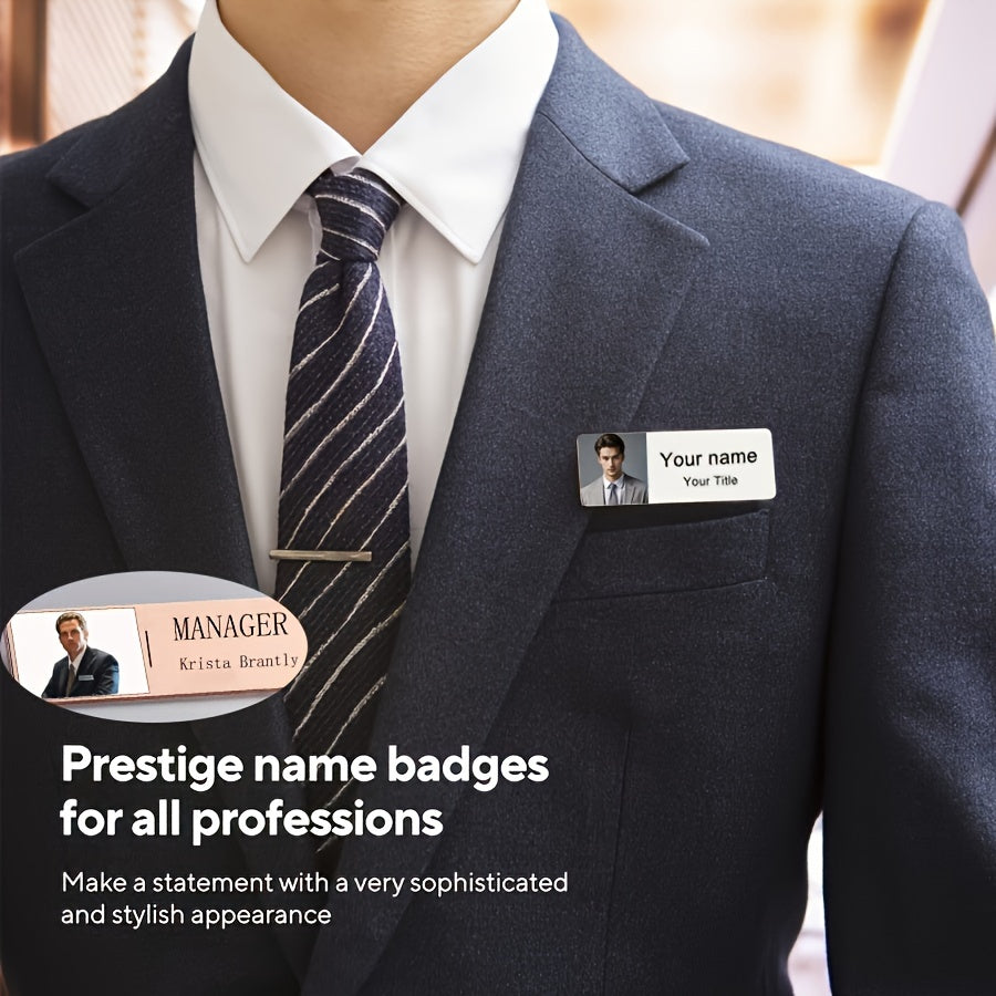 Unique Personalized Name Tag Pin – Sophisticated Stainless Steel Badge with Custom Engraving, Simple and Elegant Design, Fun Slogan Option for Company Identification – Square Badge Ideal for Executives and Industry Experts.