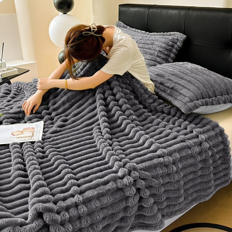 Soft and cozy skin-friendly ribbed blanket for your sofa or bed. This versatile blanket can also be used for your pet. Pillow core not included.