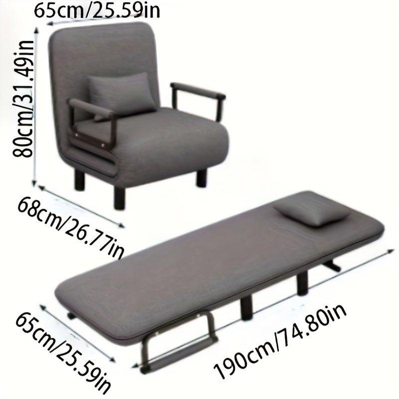 3-in-1 convertible sofa bed with memory foam, stainless steel frame, and plastic materials. Includes footrest and multi-position recliner chair for office nap. Various accessory colors