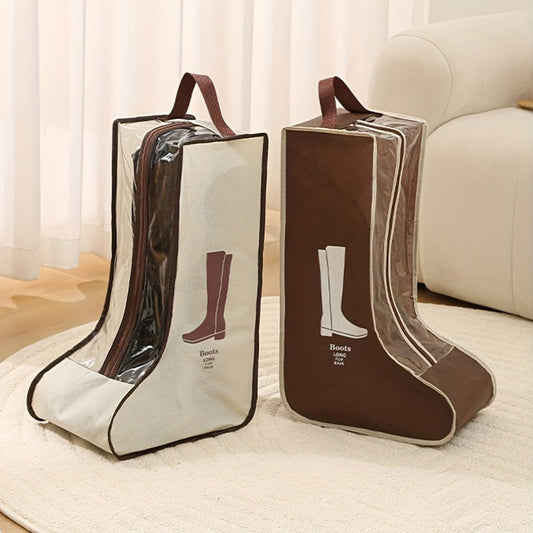 Multi-functional Fabric Boot Storage Bag with Transparent Dustproof and Moisture-Proof Shoe Protector Pouch, Lightweight Design with Handle. Perfect for Storing Long Boots and Ankle Boots. Ideal for Home, Kitchen, or Closet Use as a Hanging Shoe