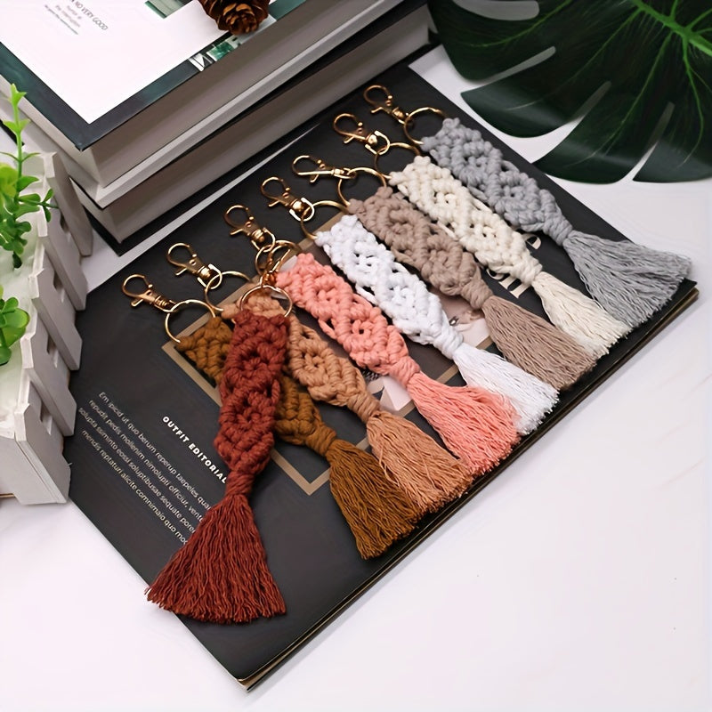 Set of 8 Handmade Keychains with Tassels - Timeless Design, Ideal for Car Keys & Bag Ornaments, Keychain Accessories for Cars