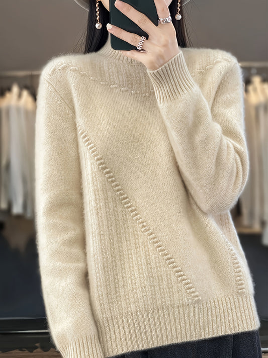 Elegant plus size mock neck sweater for women, perfect for spring/autumn. Machine washable with casual knit style.