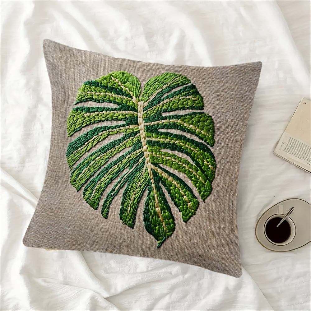 Monstera Leaf Pattern Pillow Cover - 1 Piece, Made of 100% Polyester, Two-Sided Print, Square Shape, Easy to Machine Wash. This decorative cushion case is perfect for your home, office, living room, car, or sofa. Measures 45.72x45.72 cm and does not