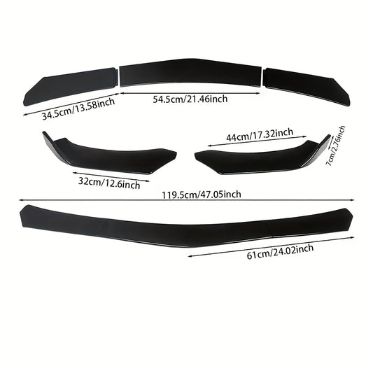 5 Glossy Black Polished PP Front Bumper Lip Splitter Spoiler Body Protection Kit, Universal Fit for Most Vehicles