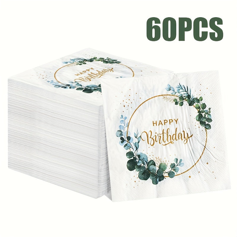 Pack of 20 Happy Birthday Disposable Printed Square Napkins, 33.02x33.02cm