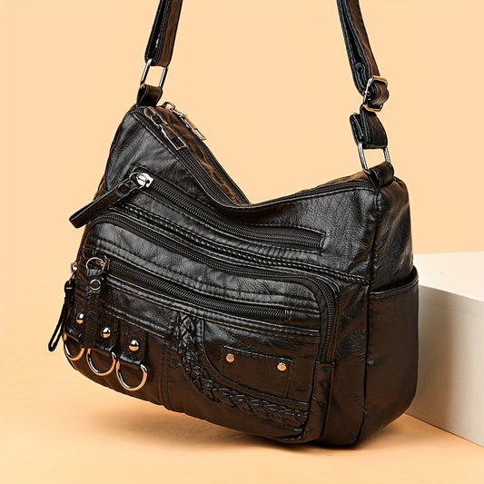 2023 New Fashion Mom Bag: Women's Casual Messenger Bag with Adjustable Strap, Large Capacity and Trendy Sewing Thread Detail.