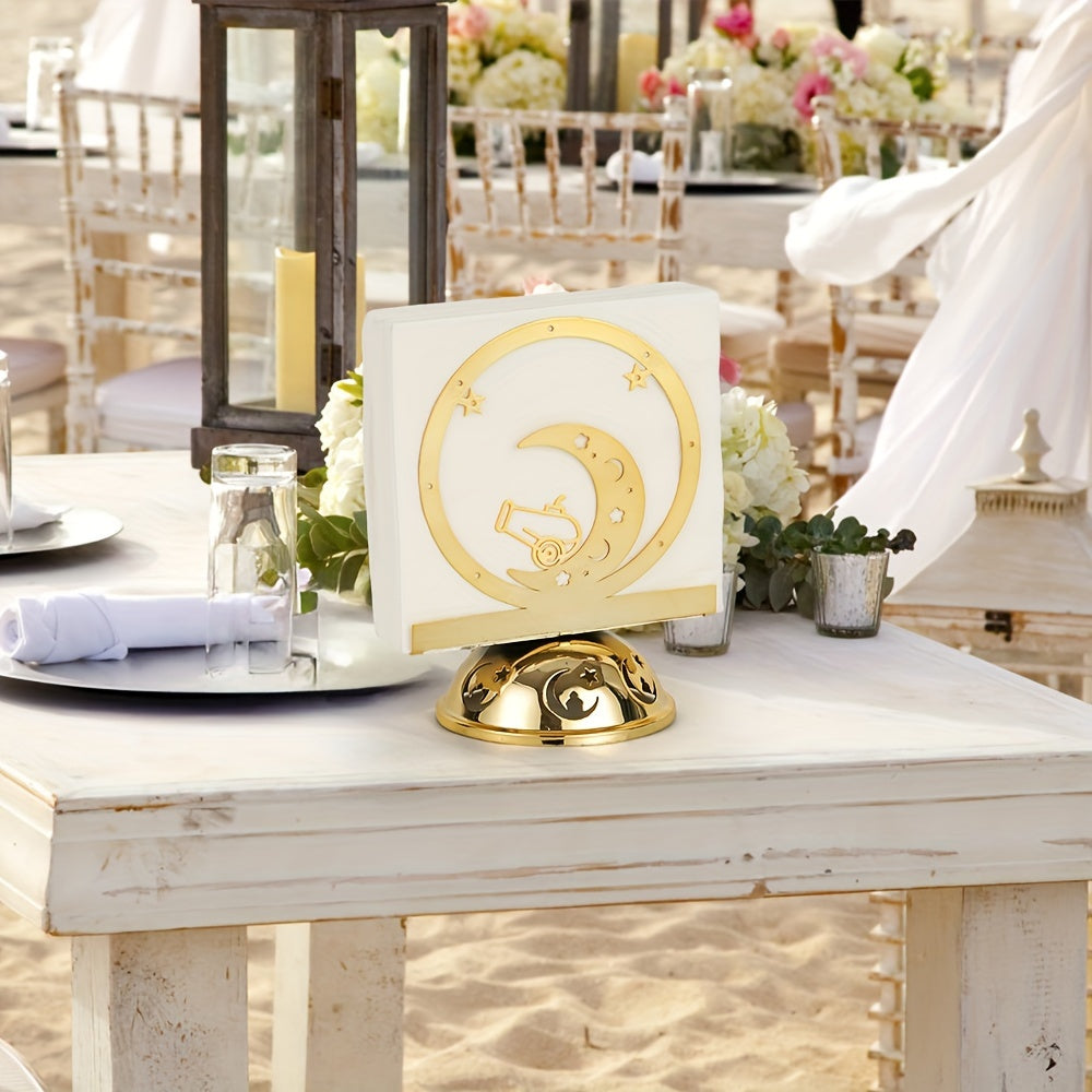 Elevate Your Dining Table Decor with a Stunning Seasonal Napkin Holder Featuring a Crescent Moon Design in Gold Plated Metal - A Sophisticated Standing Tissue Dispenser Ideal for Celebrating Christmas, Halloween, Easter, Hanukkah, and Thanksgiving