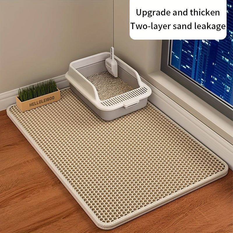 Large EVA Cat Litter Mat with Double Layer Honeycomb Design for easy cleaning and scatter control, waterproof and phthalate-free, ideal for catching animal waste.