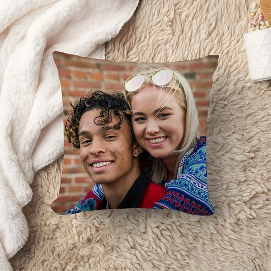 Personalized Pillow Cover, 45.72cm x 45.72cm, made of Polyester with a variety of colors, using Knit Fabric. Design your own photo or text on one side of the cover. Perfect for showcasing your favorite moments with your pets, loved ones, or family. Ideal