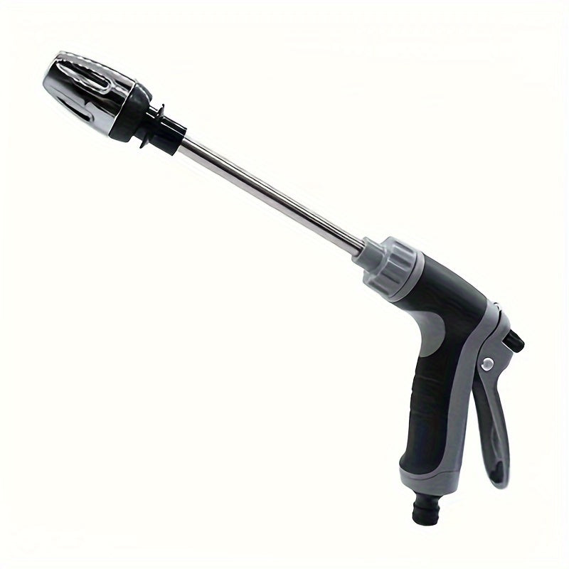 Enhanced car wash gun with versatile features for effective cleaning and watering, made of durable plastic and copper-plated materials.