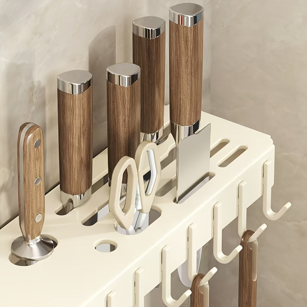 Luxurious Foldable Corner Kitchen Utensil Holder, Upgraded Design with Carbon Steel Material, Wall-Mounted Organizer for Cutlery and Spoons. Includes Drain Storage Cups and Towel Bar, No-Drill Installation option available.