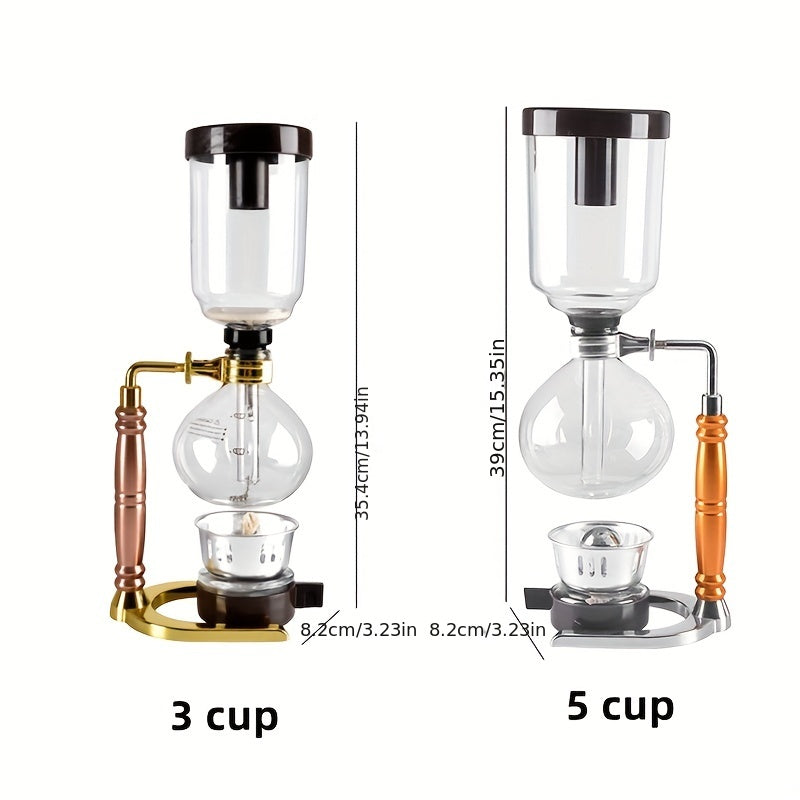 Sophisticated Glass Vacuum Syphon Coffee Maker for 3 Cups - Traditional Japanese Influence, Handcrafted Brewing Vessel with Wooden Stand, Complete with Spoon & Brush, Heat-Resistant Design for Ideal Coffee & Tea, Manual Brewing Device|Timeless Japanese