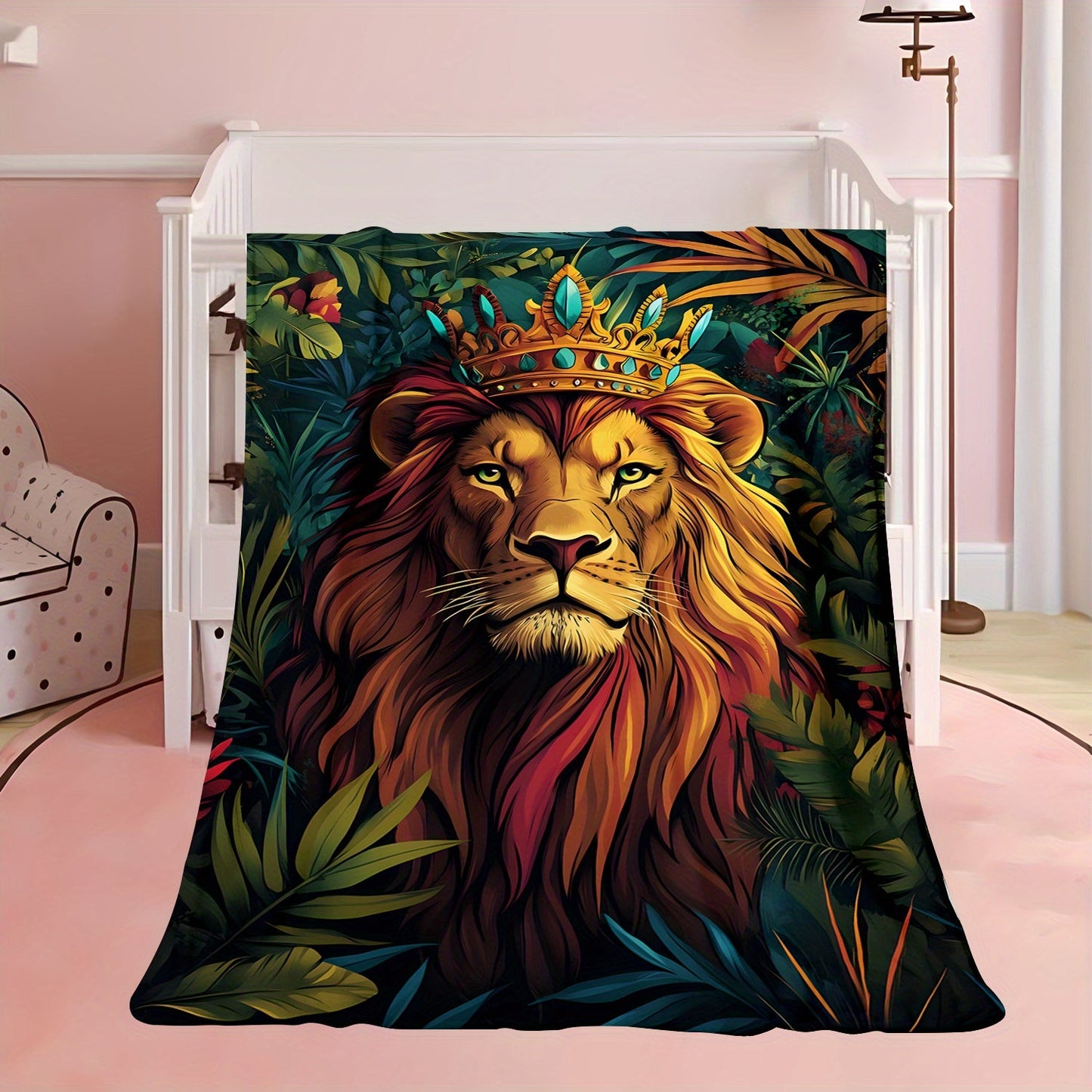 Get cozy with this contemporary style Jungle Lion Print Flannel Blanket! Perfect for all seasons, this soft throw is great for bed, sofa, or car. Made of digital print polyester, it is machine washable and weighs 200-250gsm. Makes an ideal gift for