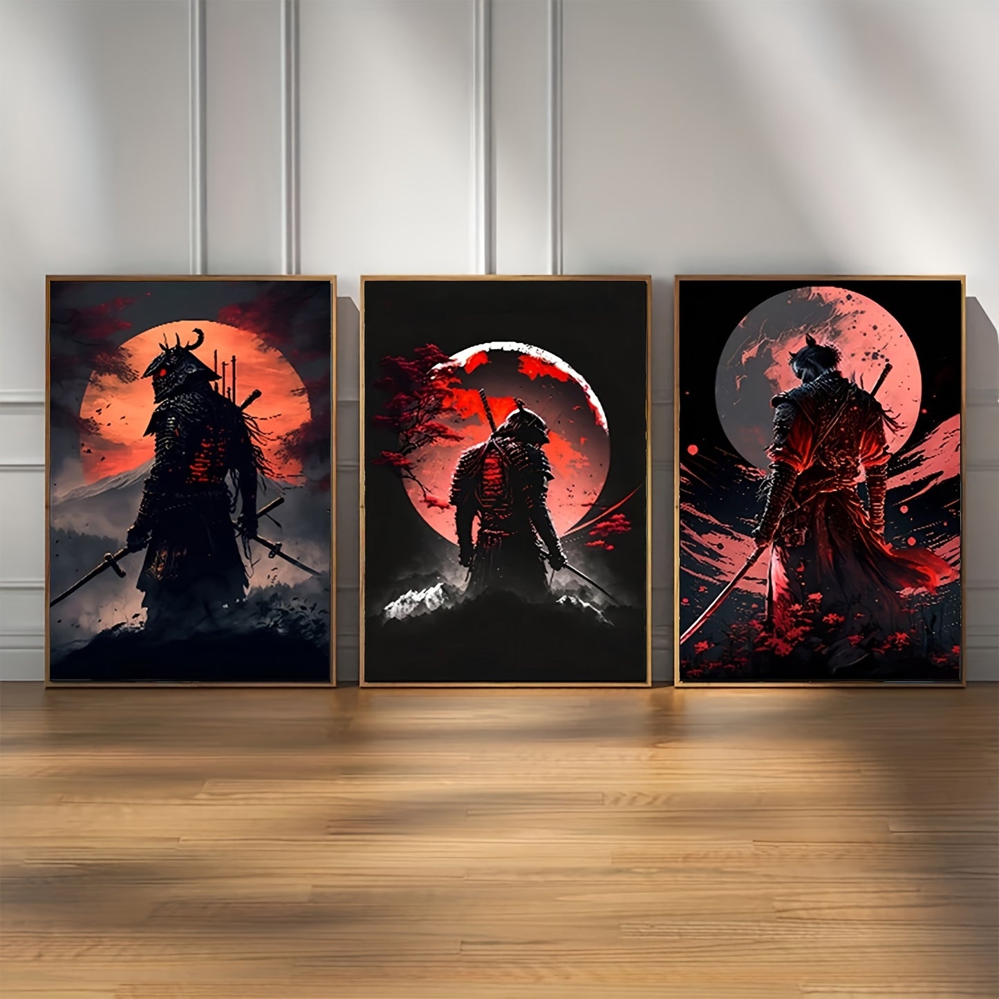 Japanese Samurai & Mountain Anime Canvas Art Prints - Set of 3 - Frameless - Retro & Modern Wall Decor for Living Room, Bedroom, Office