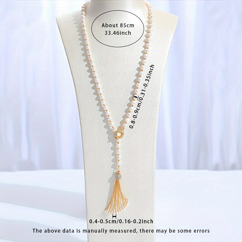 Difei Women's Fashion Pearl Necklace - 85cm/4-9mm Natural Freshwater Pearl Sweater Chain - Gift Box Included - Perfect for Gifting - Each Necklace is Unique with Natural Pearls - Variations in Shapes, Colors, and Patterns