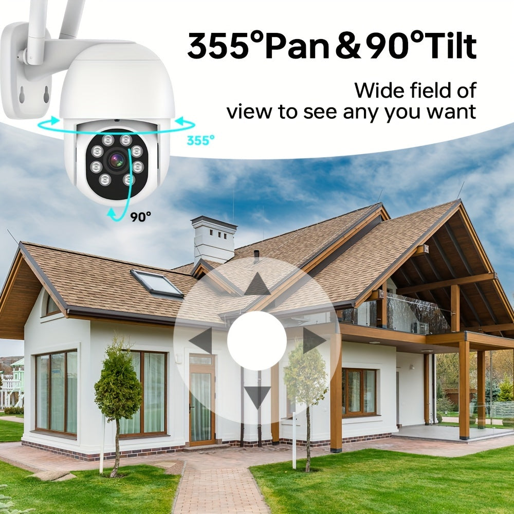 Wireless Outdoor Security Camera with 360° Viewing, Motion Detection, Two-Way Talk, Color Night Vision, 2.4G WiFi IP Camera for Home Surveillance