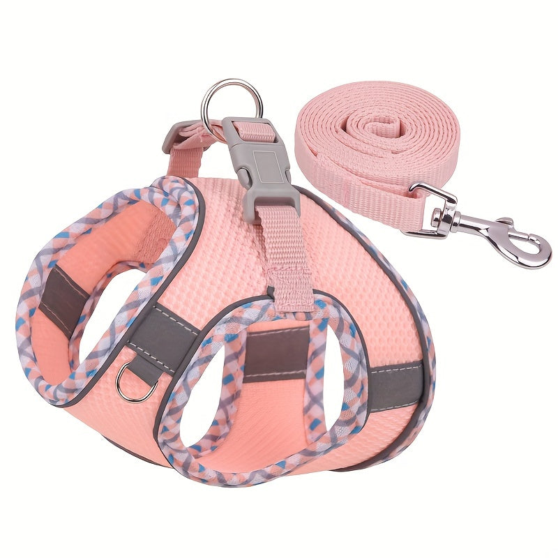 Breathable pet harness with leash, perfect for easy walks.