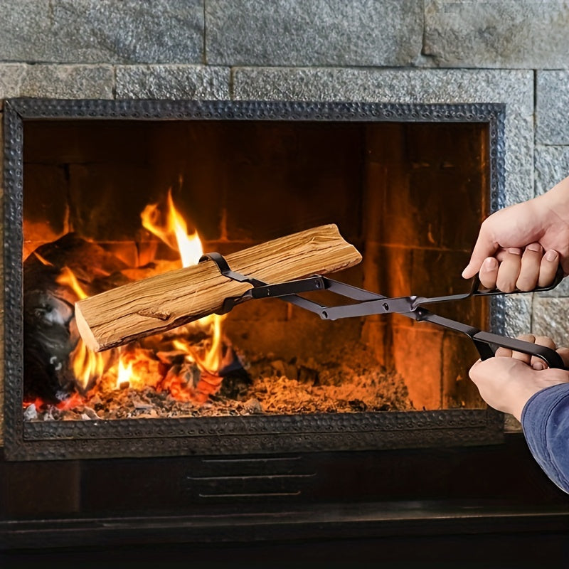 Durable Fireplace Tongs: A sturdy 62.74 cm log grabber made of wrought iron for fire pits, campfires, bonfires, wood stoves, and indoor and outdoor fireplaces. This tool is perfect for handling wood in your wood burning stove or barbecue grill.