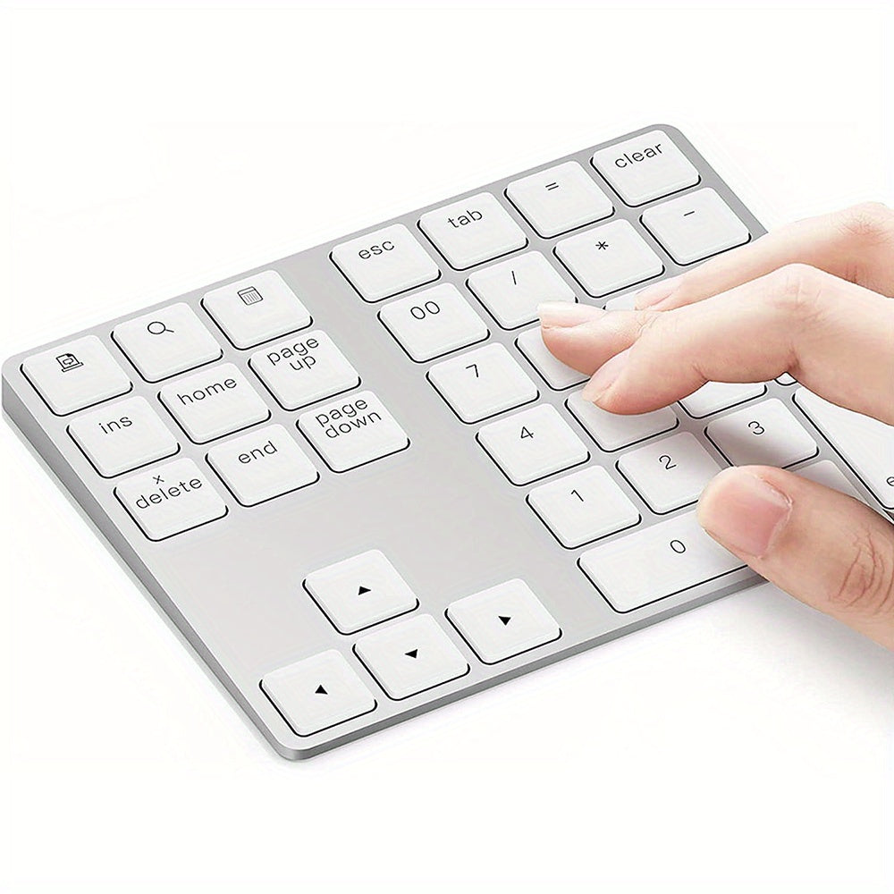 Portable rechargeable wireless digital keyboard with USB charging, 110mAh battery, Type-C charging. Compact design for laptops and mobile devices, black keys, durable keycap material.