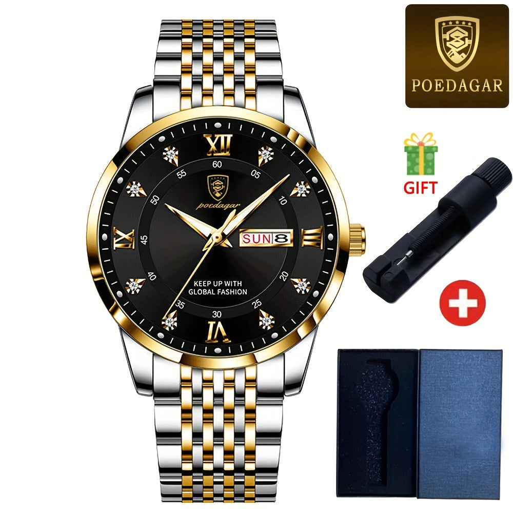 Men's Fashion Chronograph Wristwatch by POEDAGAR - Waterproof, Luminous, Quartz Movement for Business and Sports