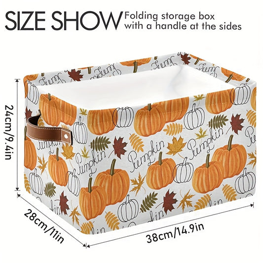 Large storage basket with handles for Thanksgiving Pumpkin & Autumn Leaves - versatile home decor. Use as foldable organizer for toys and more.