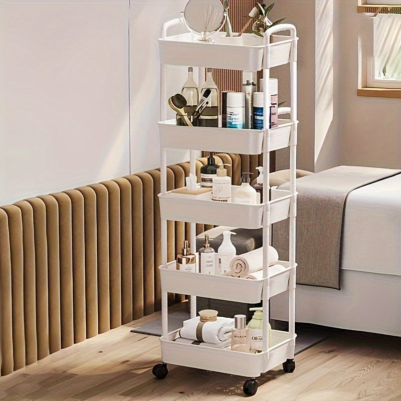 Easily organize your home with the Simple Houseware Heavy Duty Rolling Utility Cart. Available in white or black and with your choice of 3, 4, or 5 tiers, this durable plastic organizer features wheels for convenient maneuverability. Perfect for kitchen