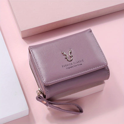 Women's versatile minimalist trifold short wallet with coin purse and credit card holder.