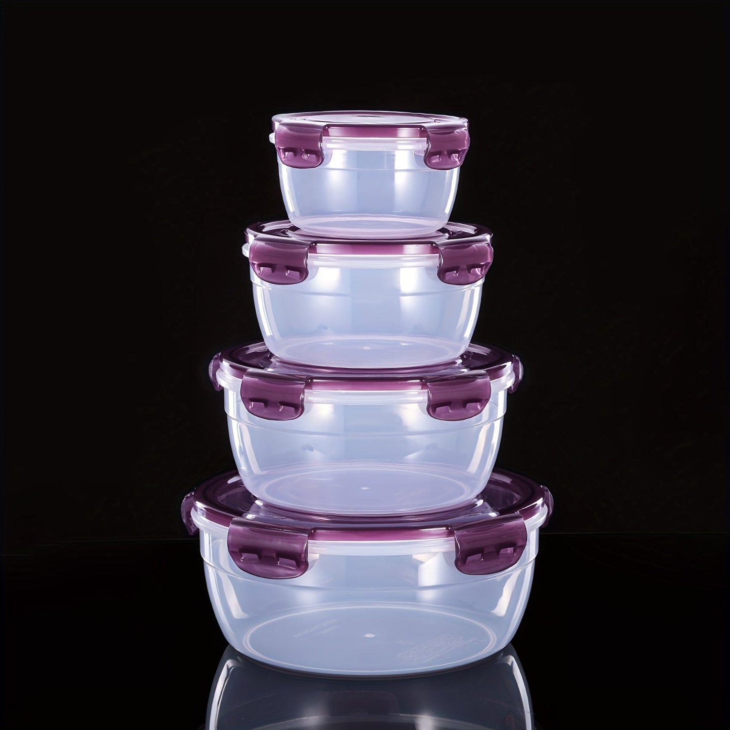 Set of 4 Storage Boxes, Contemporary Round Style for Fresh Food Storage, Convenient and Portable Containers for Refrigerator and Microwave Use, Perfect for Picnics, Camping, Back to School Supplies.