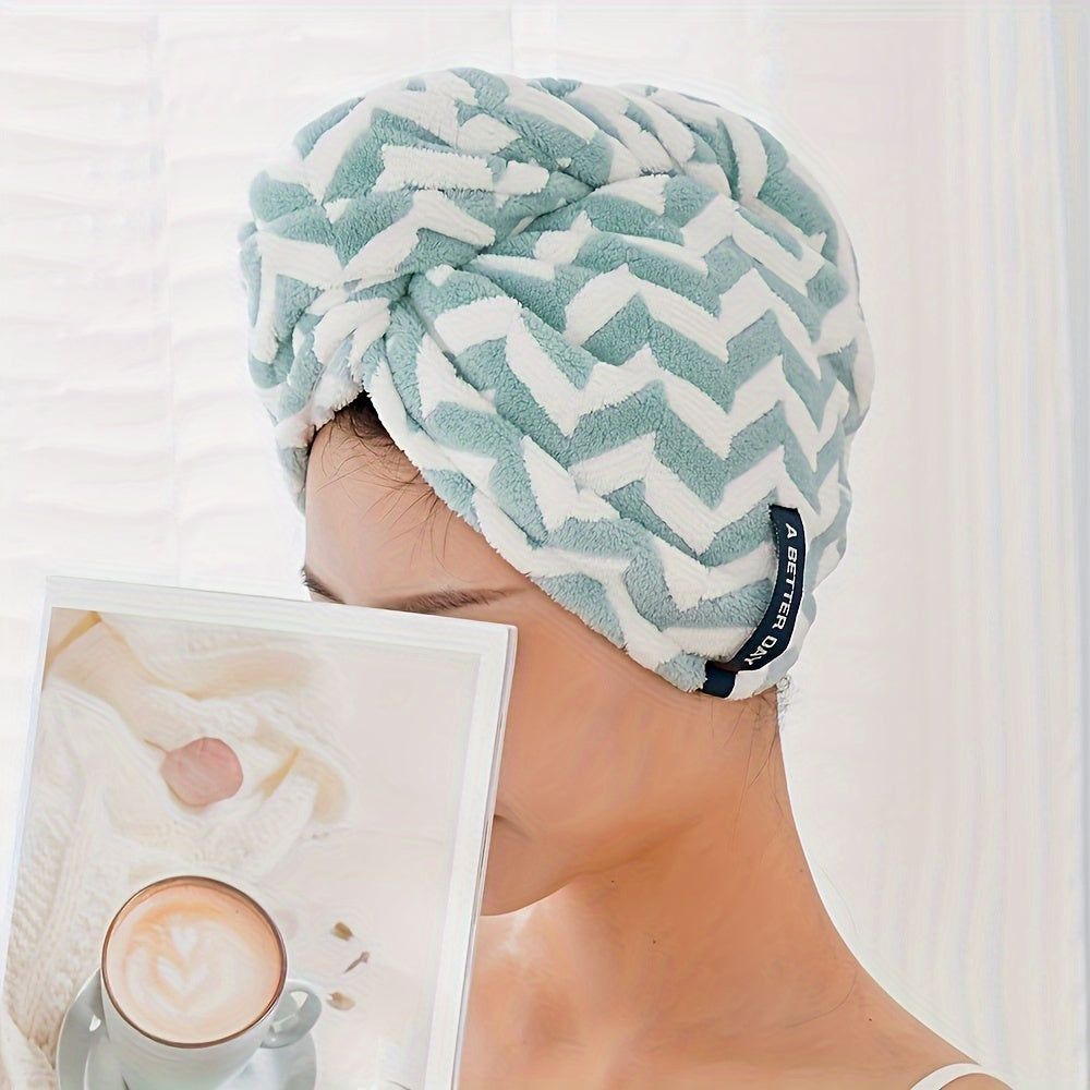 1pc Modern Striped Quick-Dry Headscarf, Soft Hair Towel Wrap, Premium Bathroom Accessory, Home Essentials, 84% Polyester 16% Polyurethane, Low Linting, 296gsm.