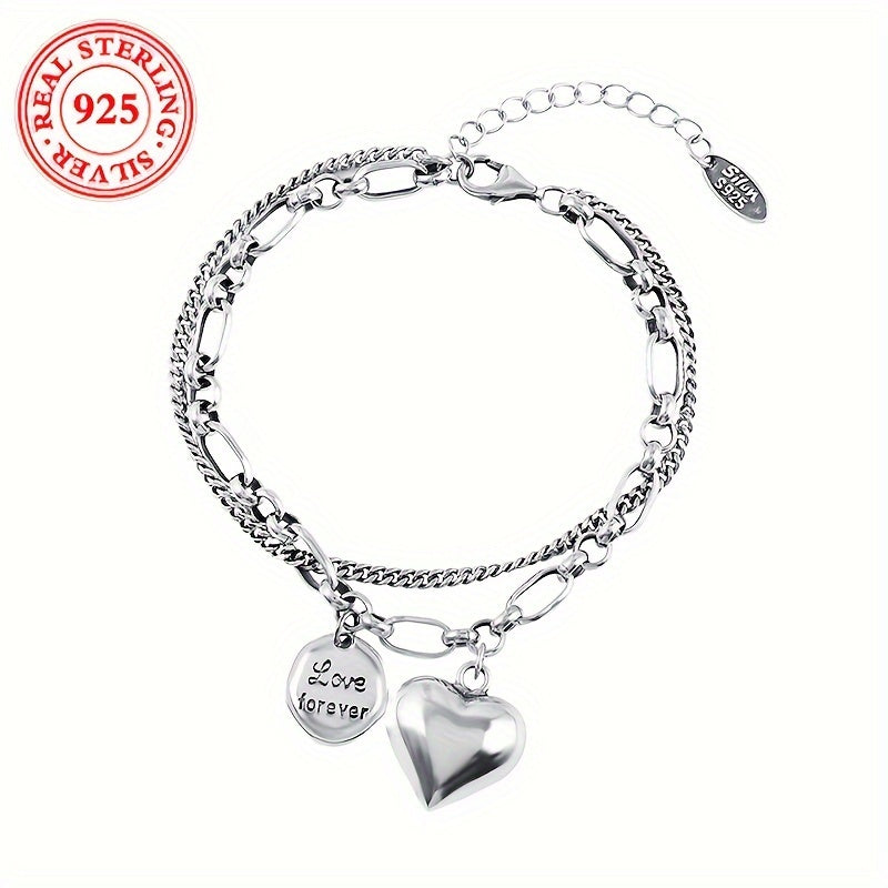 Stylish Double Layer Bracelet with Vintage Charm - 925 Sterling Silver, Ideal for Everyday Wear or Gifting