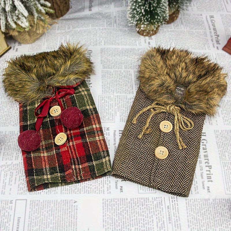 Christmas Wine Bottle Set with Denim Burlap and Bow Decoration - Perfect for European and American Style Homes