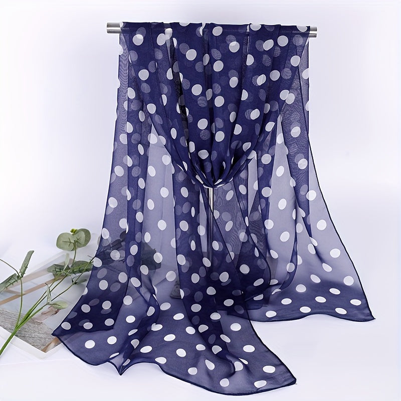 Bohemian Chic Polka Dot Chiffon Scarf - Black with White Dots | Lightweight, Sheer Shawl | Ideal for Beach Travel | Sun Protection & Wind Resistance | Hand Washable Polyester