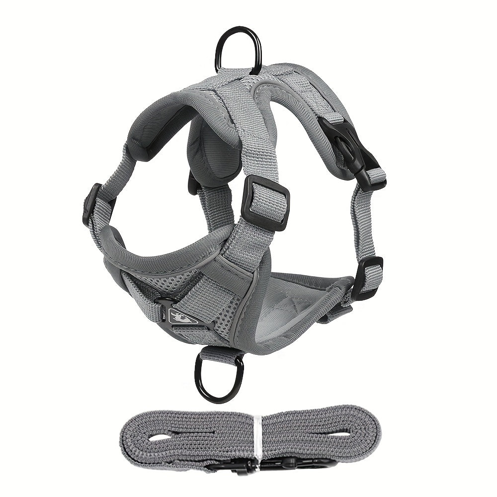 Reflective, breathable vest-style cat harness set with walking rope for outdoor walks and training.