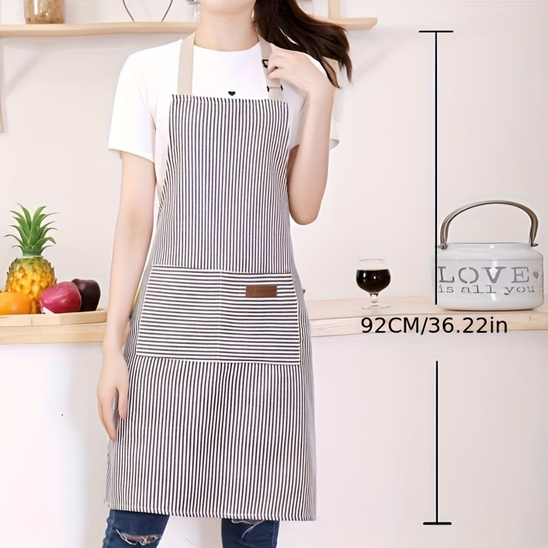 Adjustable Apron Set (2pcs) - Black and White Striped Aprons with Pocket for Men and Women, Perfect for Cooking and Home Kitchen Use