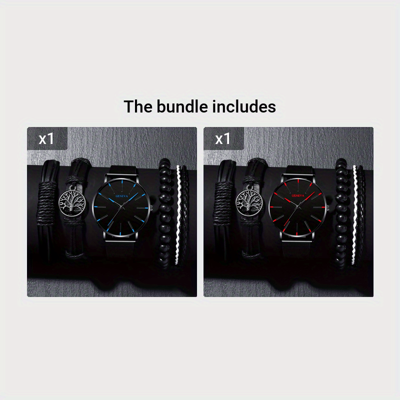 Men's Fashion Quartz Watch Set with Simple Bracelets, Stylish Round Dial, Date Display, Zinc Alloy Case, Stainless Steel Band, Electronic Movement - Ideal Gift for Valentine's, Easter, Ramadan, Birthday, Christmas, Eid Al-Adha - Middle East Focus