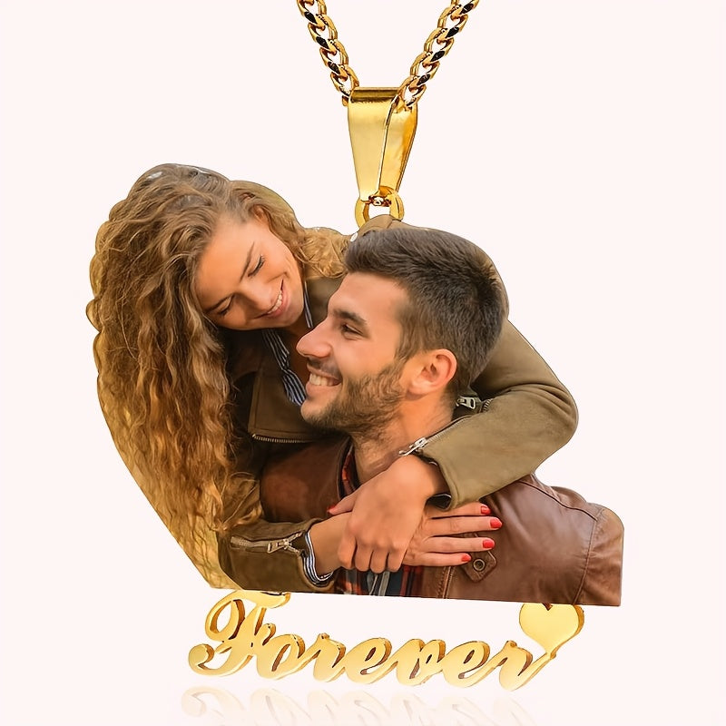 Personalized Engraved Pendant Necklace, Made of 18K Golden Plated 316L Stainless Steel, Ideal Gift for Couples, Versatile Style for Any Occasion, Perfect for Christmas and All-Year Round