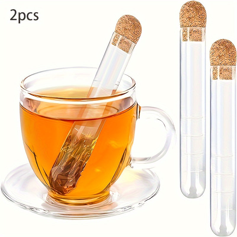 Glass Tea Infuser Set - Choose from 1 Piece or 2 Pieces, Clear Tea Strainer Tube with Cork Stopper, Stylish Brewing Accessories for Loose Leaf Tea