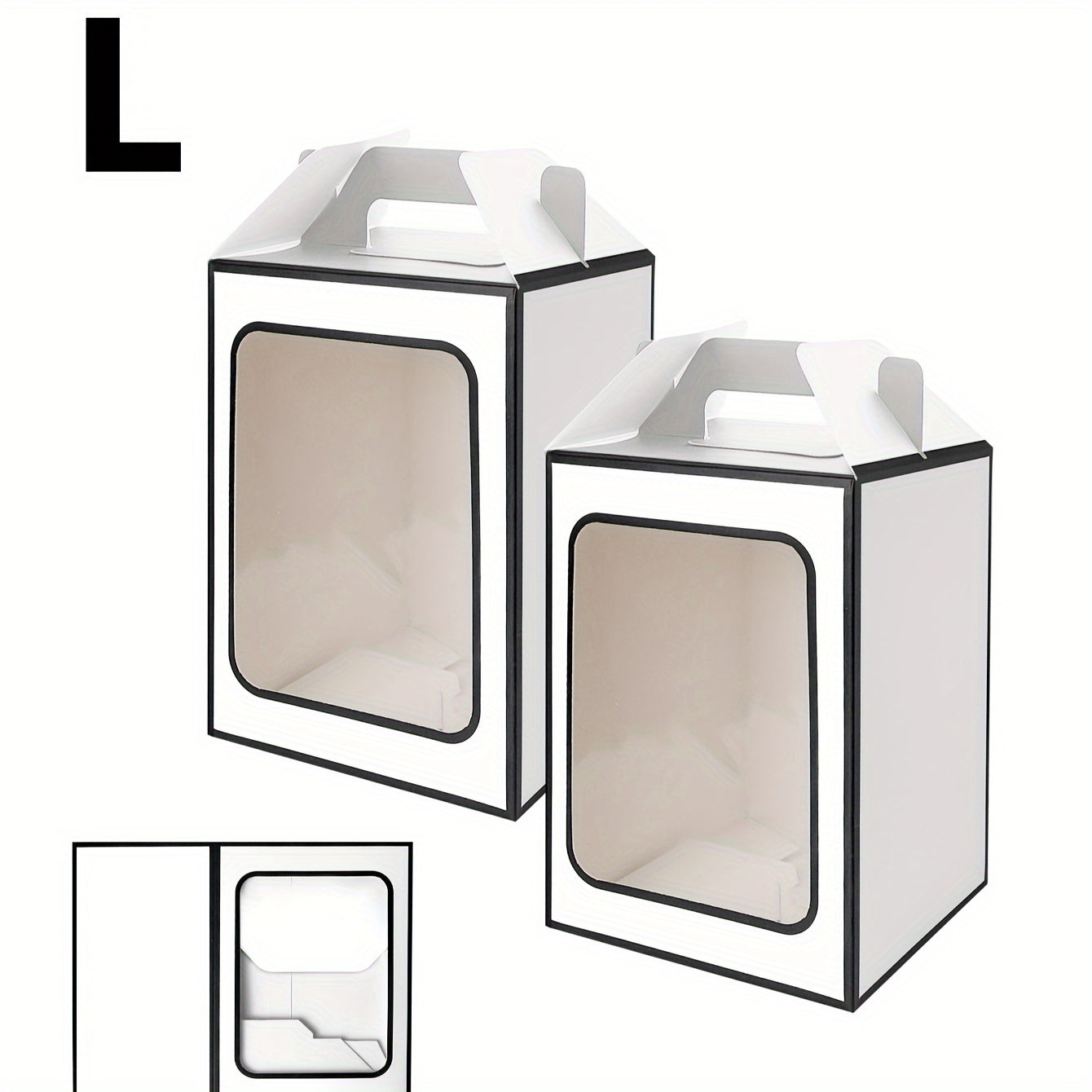 2 cake boxes with a clear window, perfect for displaying baked goods like cupcakes, chocolates, cookies, pies, and other pastries. Great for birthday party favors, wedding party gifts, or as a handy storage solution for baking tools and kitchen