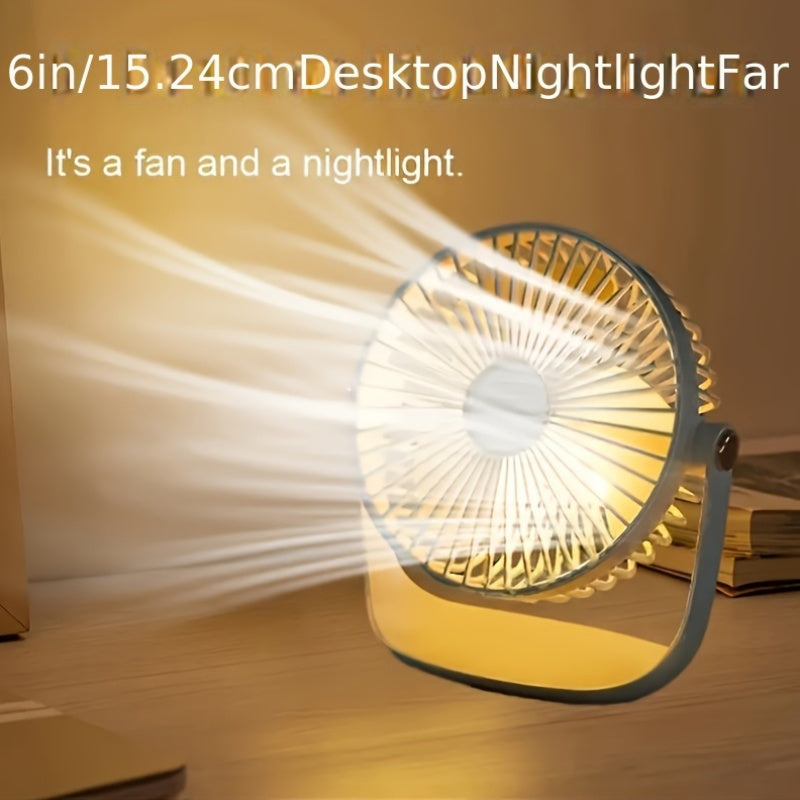 JKUOO Portable Desk Fan with LED Night Light, 2.5W USB Rechargeable Table Fan, 5-Speed High-Powered Quiet Motor, 1200mAh Lithium Battery, Button-operated, Made from Durable Plastic, Suitable for Office, Fishing, Camping, and Travel