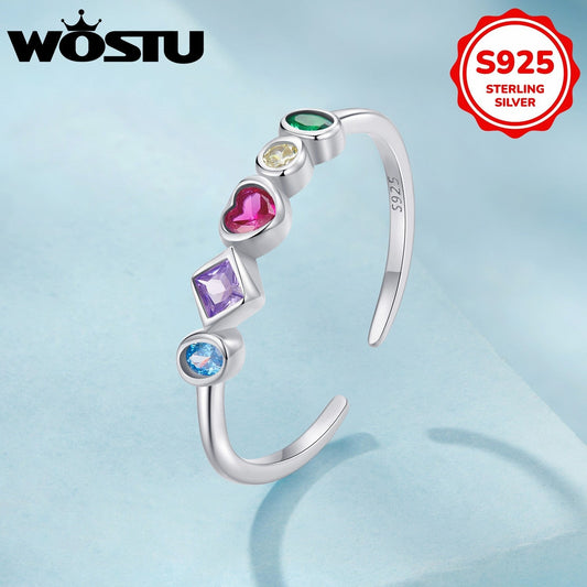 This open ring for women showcases a vibrant heart design reminiscent of Japanese and Korean Y2K styles. Crafted from 925 silver and adorned with synthetic zirconia, it weighs 2.5G. Ideal for daily wear or as a thoughtful gift for a girlfriend, partner