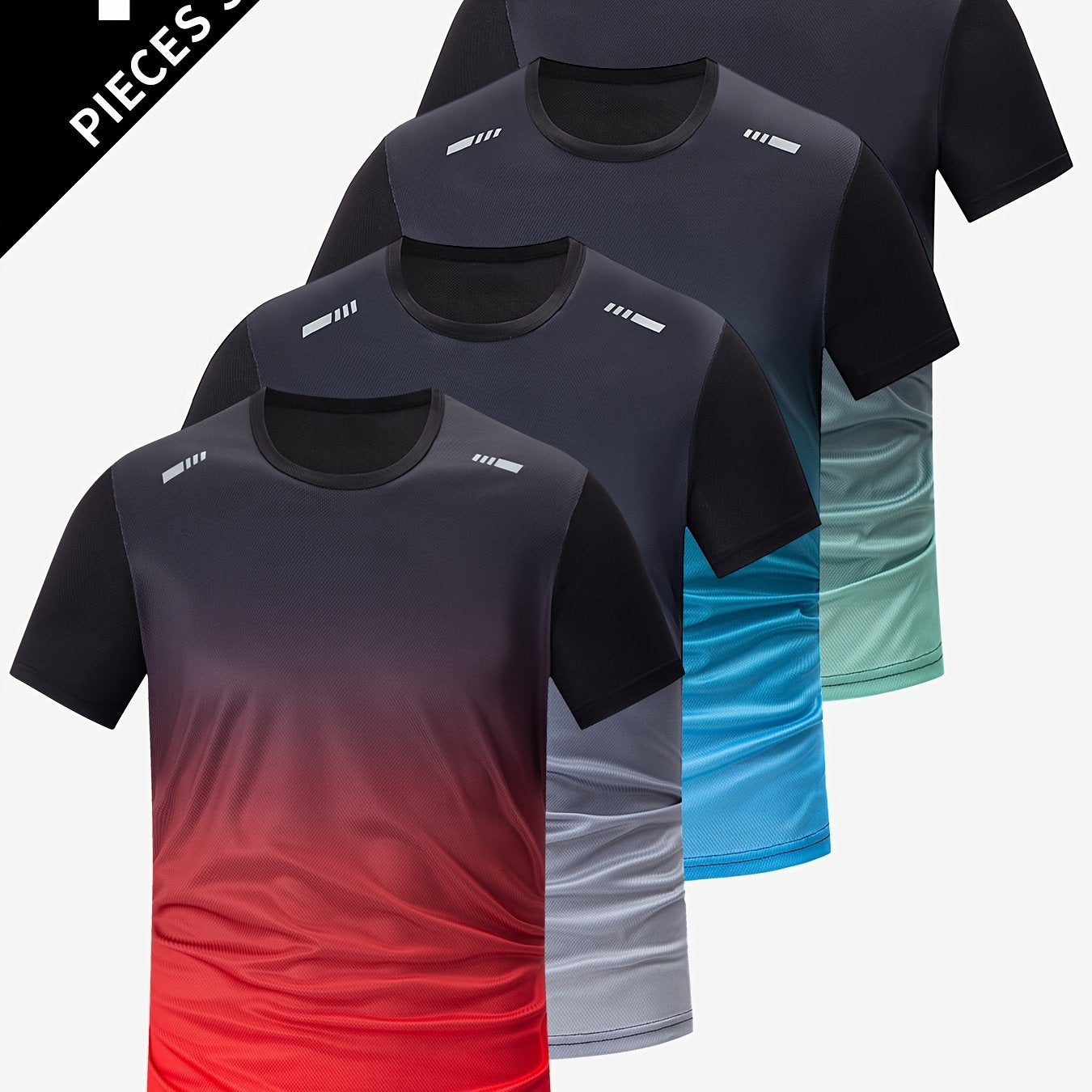 4 Men's Gradient Athletic T-Shirts for Running and Fitness