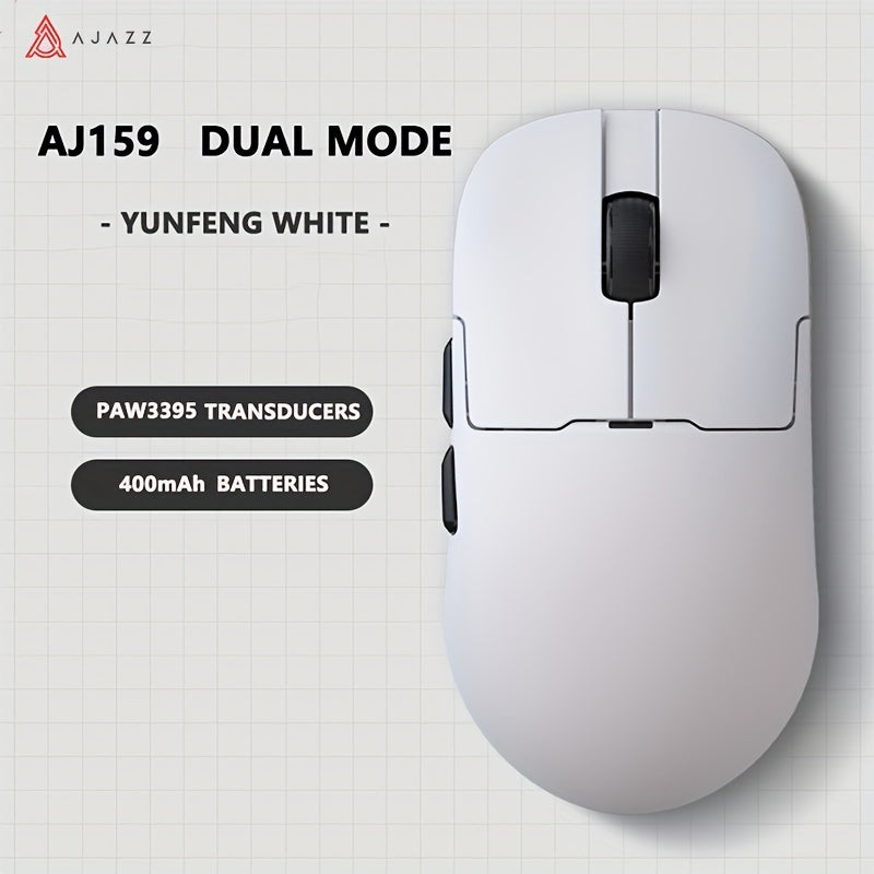 AJAZZ AJ159 Pro Gaming Mouse with lightweight, ergonomic design, Tri-Mode 3396 Optical Sensor, SuperGrip 0Hz Return Rate, Magnetic Base, Wired & Wireless Connectivity, in Black & White