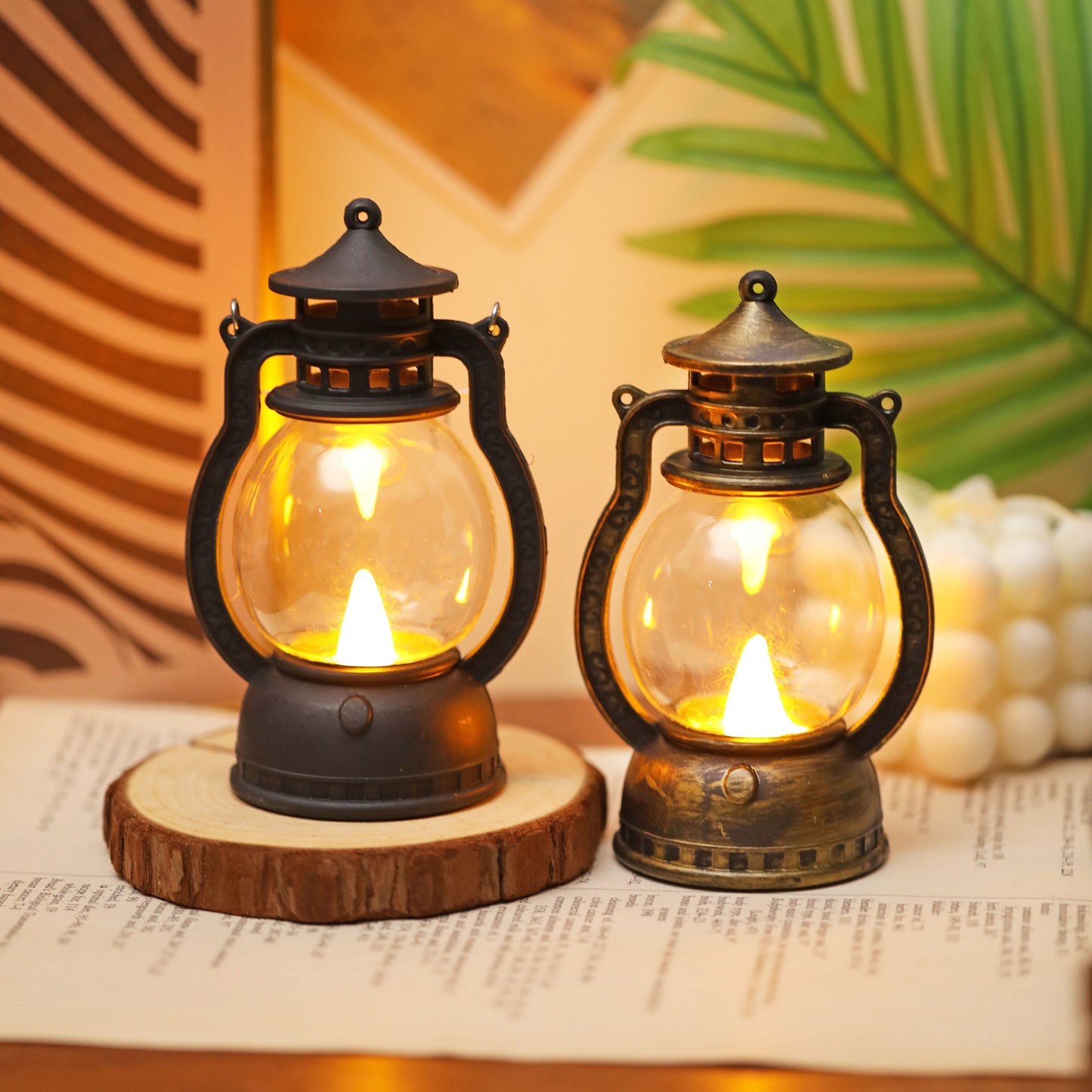 Mini LED lantern with battery included, ideal for decoration in bedroom, desk, wedding, party, or holidays. Made of plastic with faux candle light, non-rechargeable button battery included.