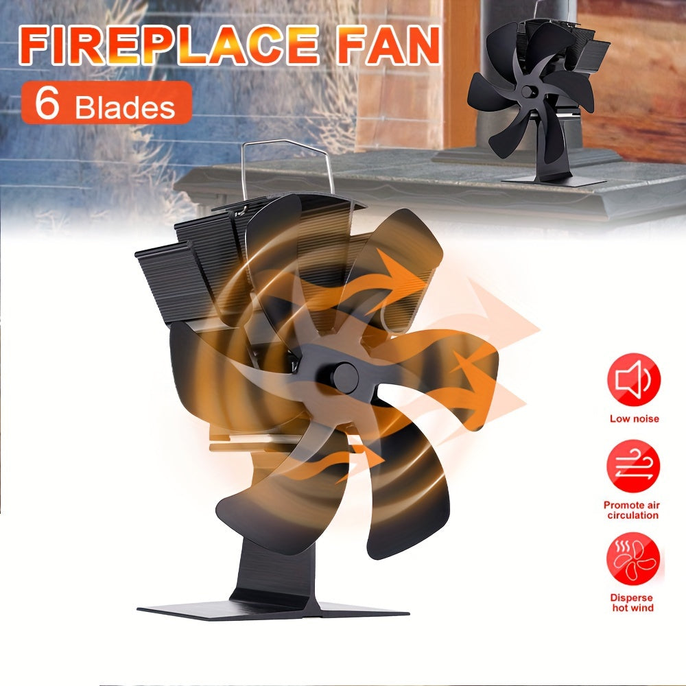 Portable Non-Electric EcoPulse Aluminum 6-Blade Fireplace Fan for Indoor/Outdoor Use - Silent Operation, Energy-Saving Heat Distribution Stand Fan with Multiple Components