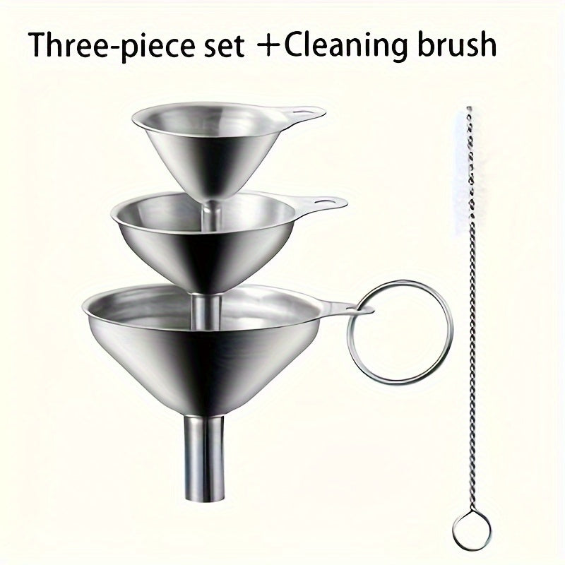 Set of 3 Multi-Purpose Funnels - Constructed from Stainless Steel with Heat Resistance, Ideal for Pouring and Measuring Various Liquids such as Milk, Wine, Oil, Juice, Honey, and Sauces - Must-Have Kitchen Tools for Every Day Cooking and Baking