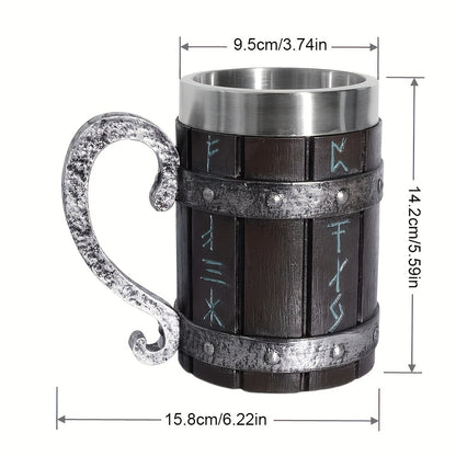 Stylish 20oz stainless steel mug with a resin crafted double-wall design. Suitable for hot or cold beverages. Hand wash only.