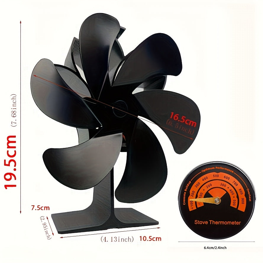 One or two pieces of a 6-blade wooden stove fan, designed for distributing heat from wood, gas, or log burner stoves. This heat-powered wall fan is a cozy accessory for home heating during autumn and winter. It does not require electricity and comes with