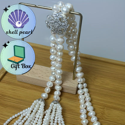 Chic Shell Pearl Y-Necklace designed for Women | Elegant Long Sweater Chain with Tassel | Featuring a Natural Finish and No Mosaic Detail | Ideal for Autumn Fashion | Suitable for Everyday Wear & Gifting | Comes in a Stylish Gift Box for Thanksgiving Day